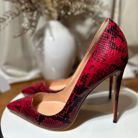 Red Snakeskin Pointed Toe Pumps – Bold 4.75” Heels‎ - Picture 7 of 10